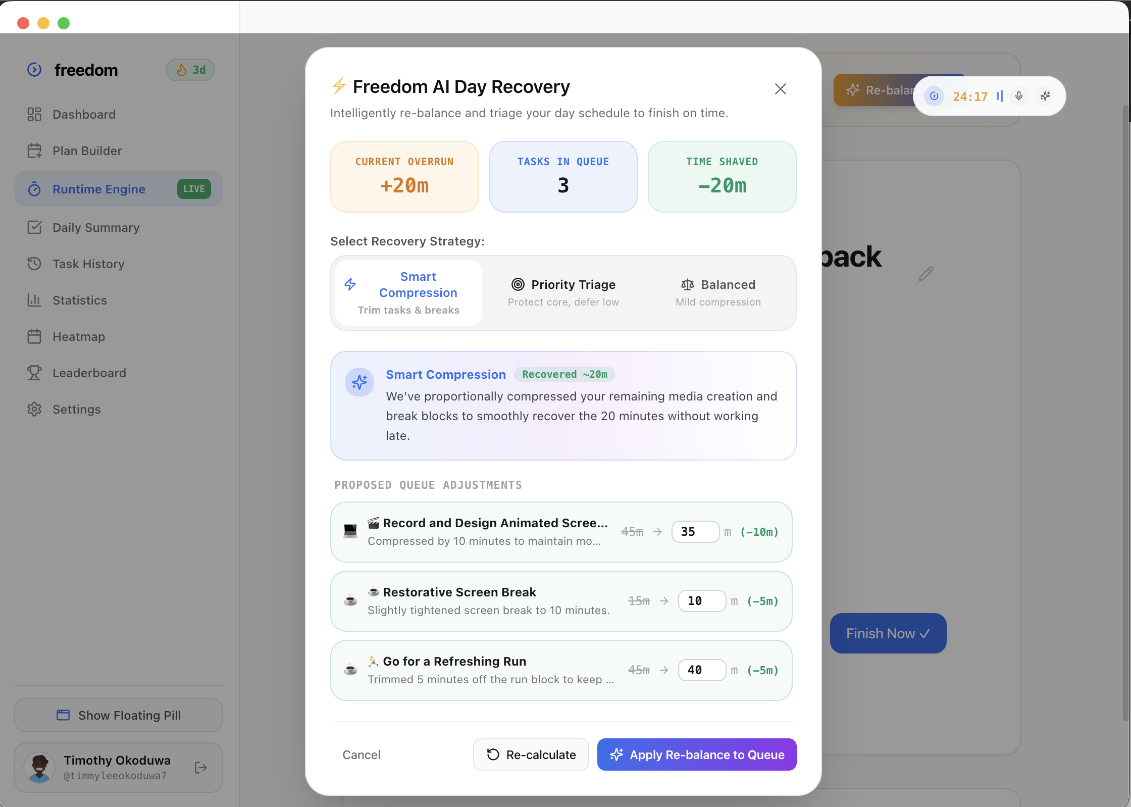 Freedom AI Day Recovery & Re-balance in Desktop App